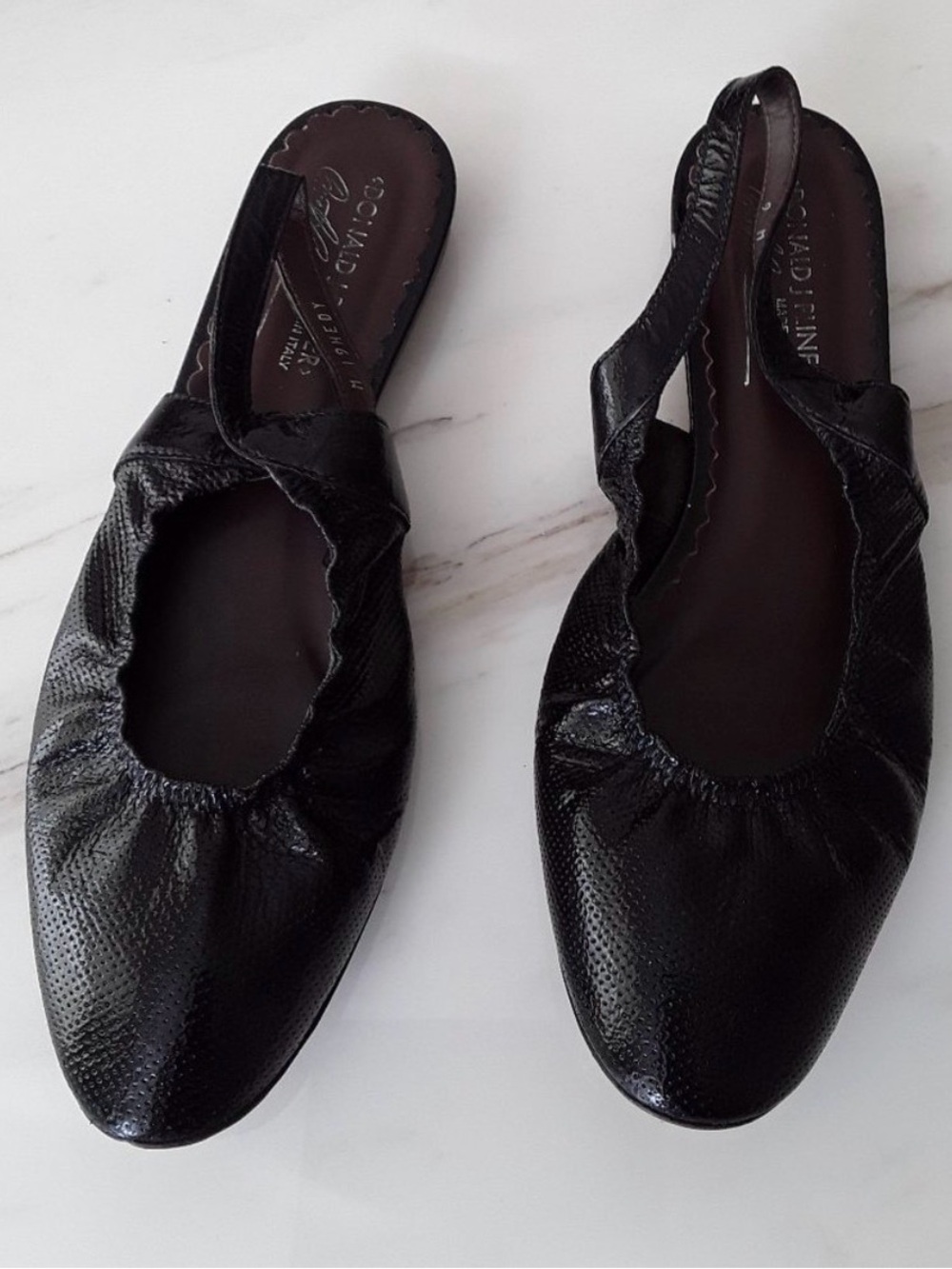 Donald J Pliner Black Leather Vintage Slingback Flats